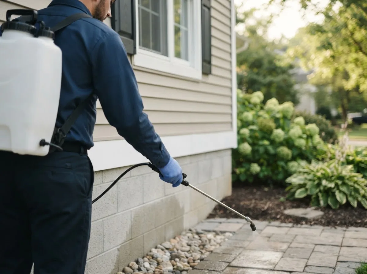 Pest control technician inspecting a home in Shandon, CA
